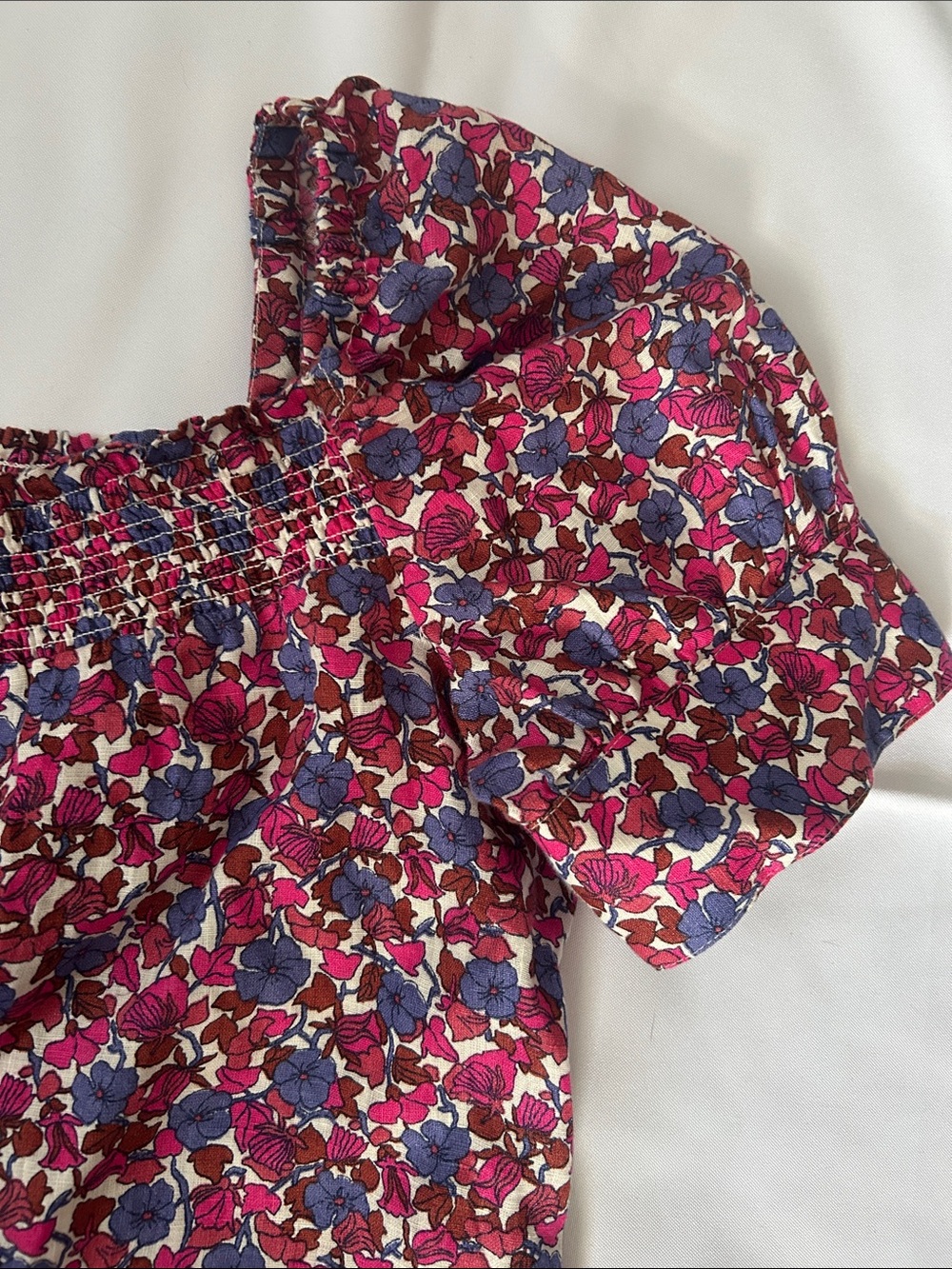 J. Crew women’s Floral Smocked Neck Dress in Red and Purple - Picture 3 of 3